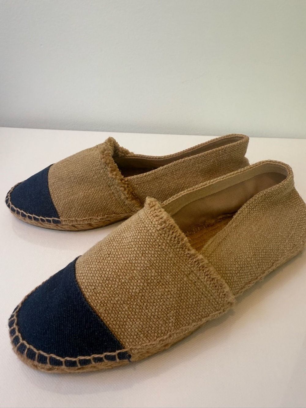 Patricia Green Espadrille Flats Jute Denim Cap Toe Sz 37